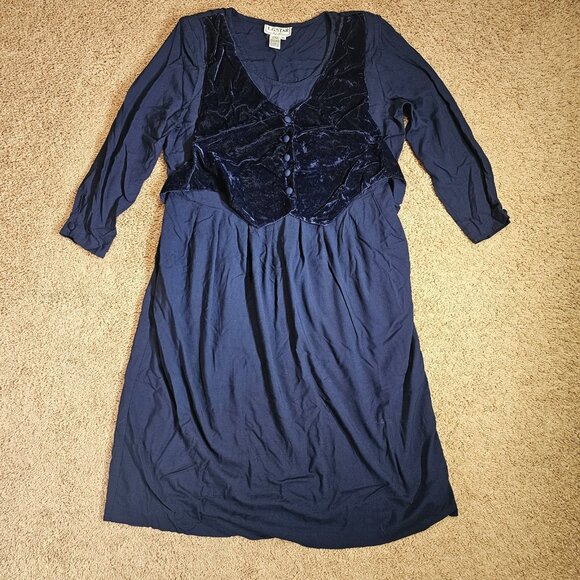 LG STAR Dresses & Skirts - Vintage LG Star Dress Womens 18W Blue Velvet Vest Overlay Shoulder Pads 90s